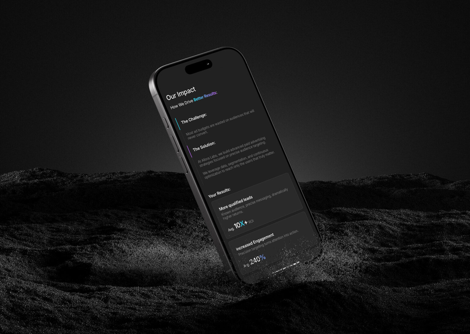 Allora Labs mobile responsive website design shown on a single smartphone mockup.