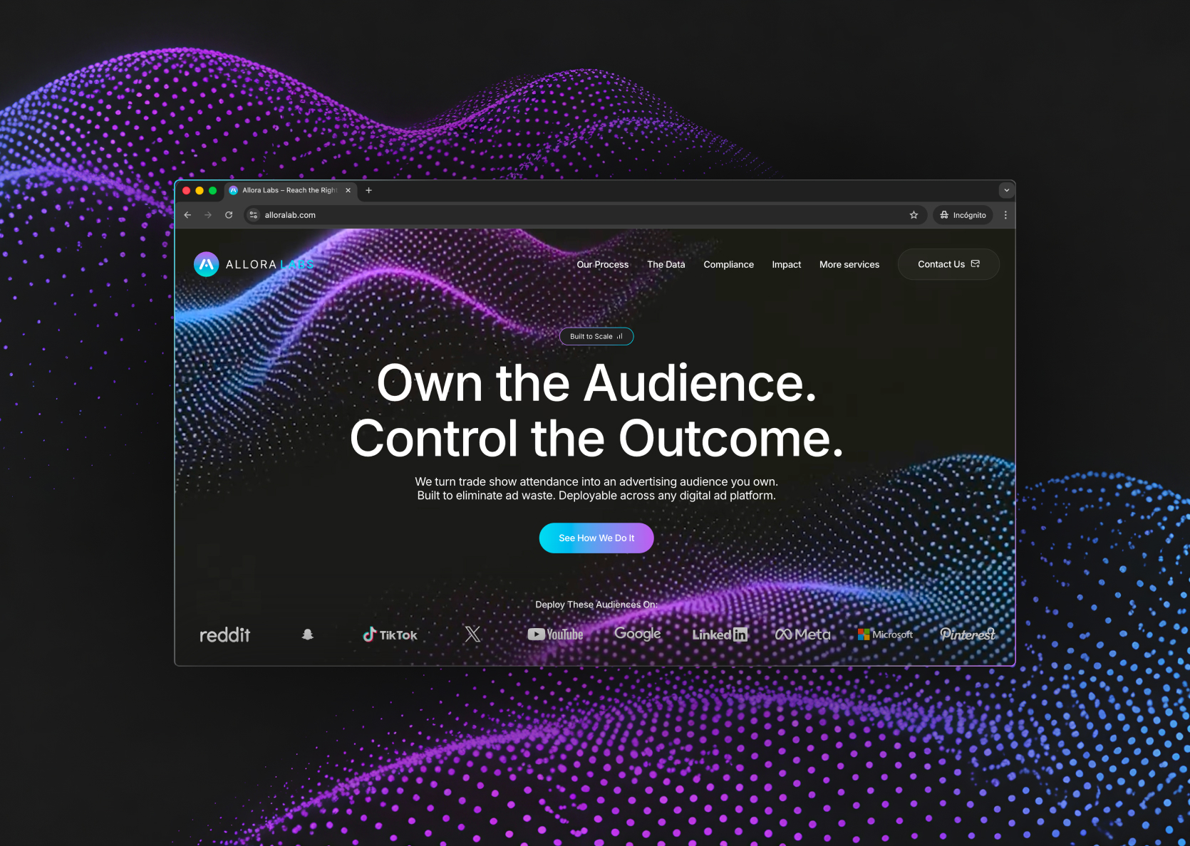 Allora Labs website redesign hero section displayed on a desktop browser mockup.