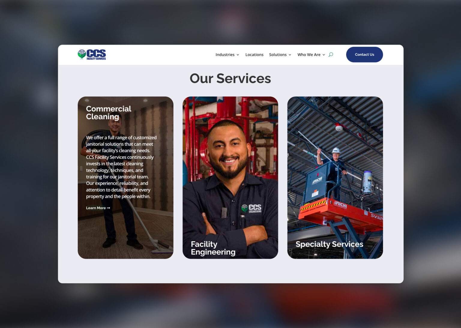 CCSBTS website section showing professional services and business solutions in a desktop view.