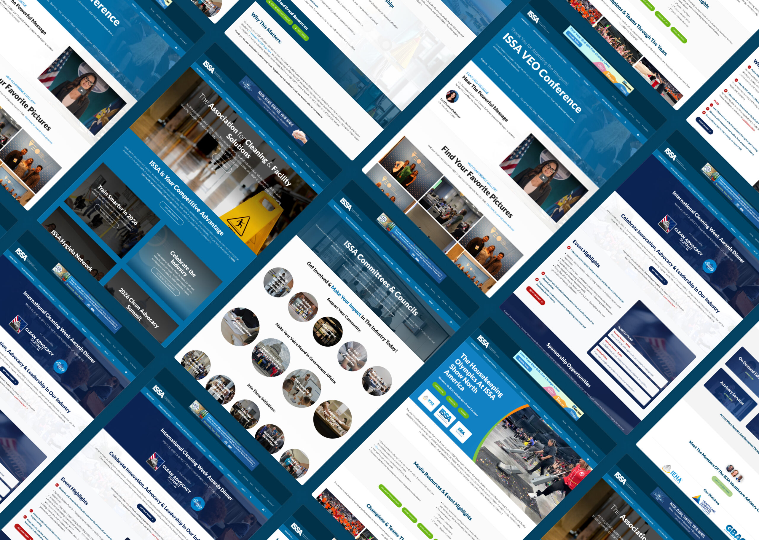 Grid collage showing multiple website layouts for ISSA associated member organizations.