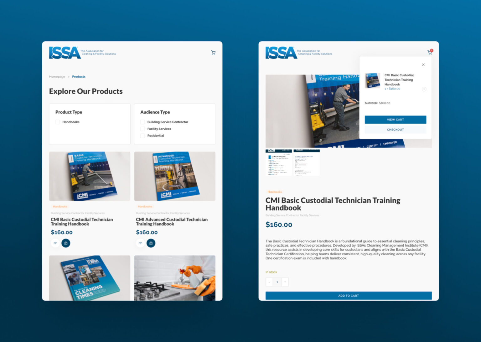 Mobile view of ISSA store showing product grid and quick view modal