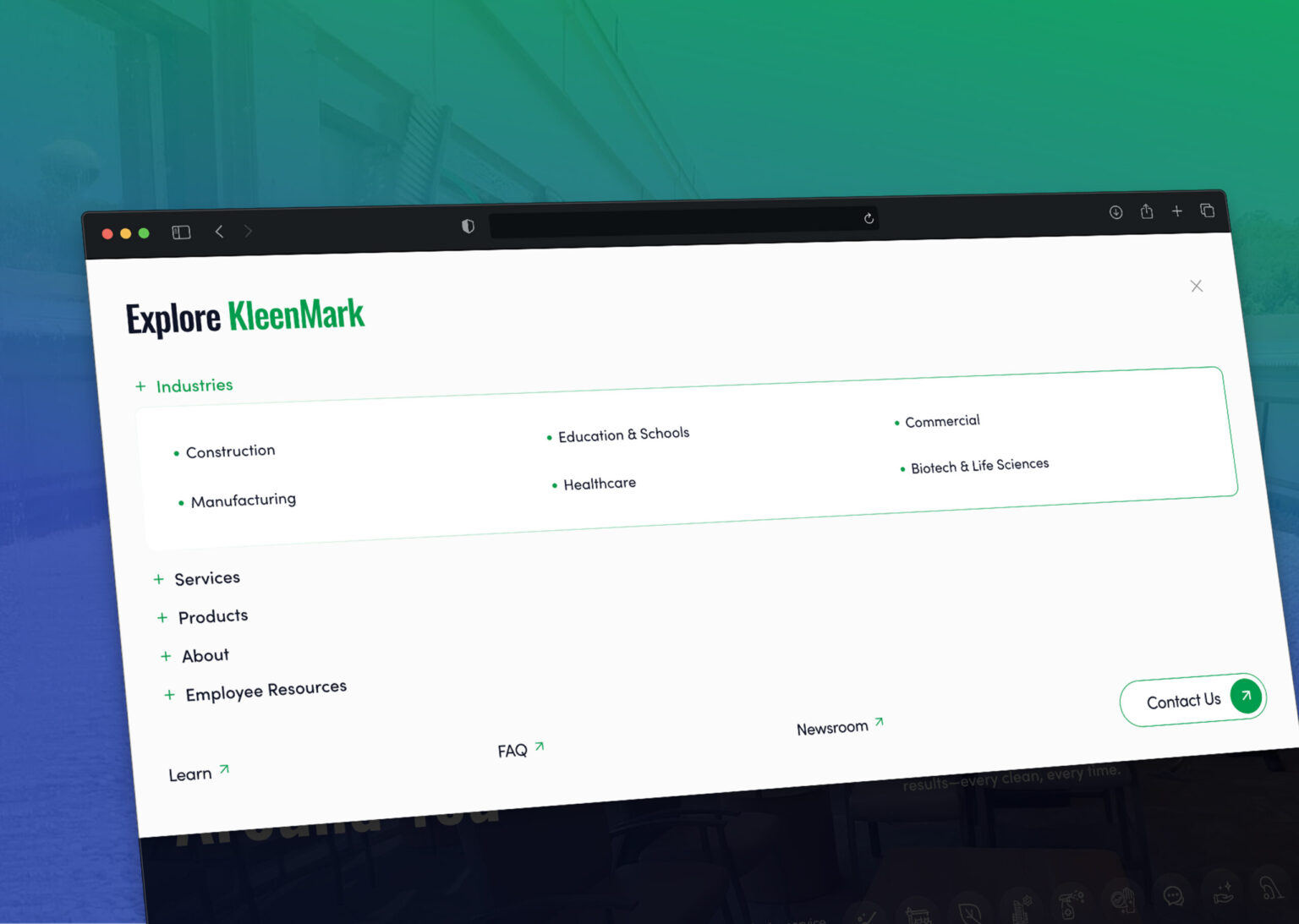 Desktop view of a specialized software or portal interface for KleenMark operations.
