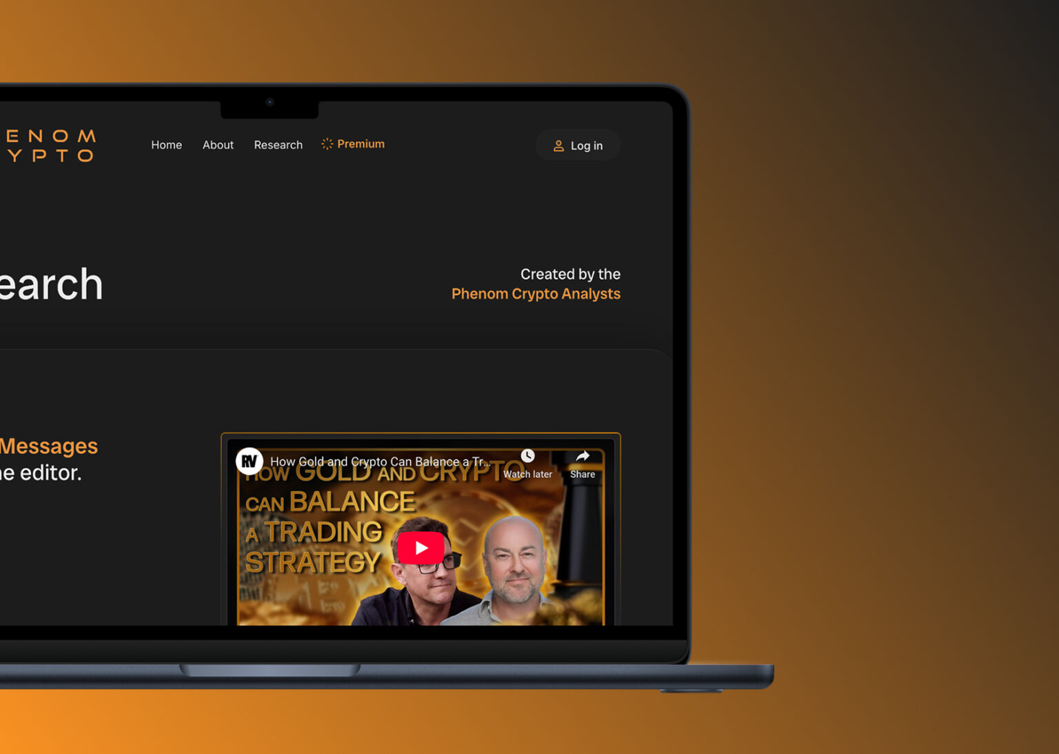 Phenom Crypto member dashboard interface displayed on a laptop screen.